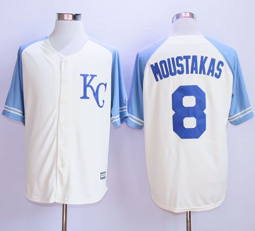 Royals #8 Mike Moustakas Cream Exclusive Vintage Stitched MLB Jersey - Click Image to Close